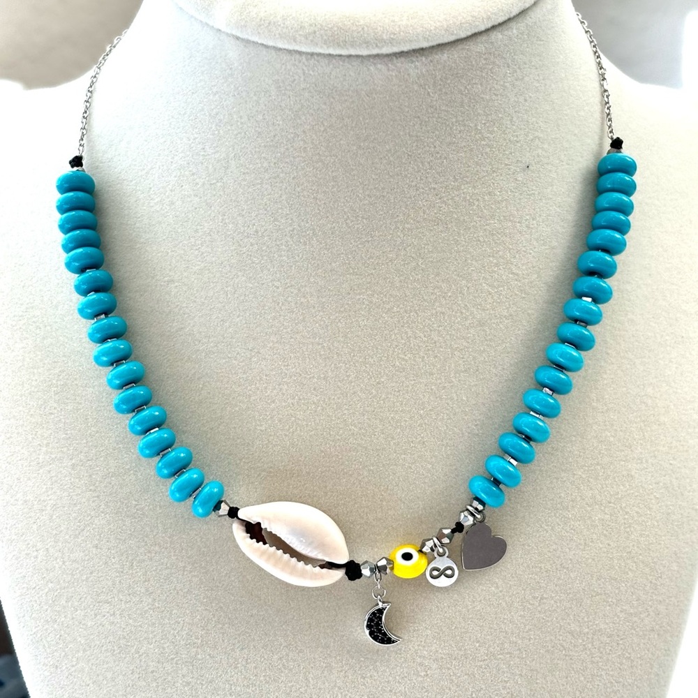 Turquoise shell necklace. Every piece is handmade.